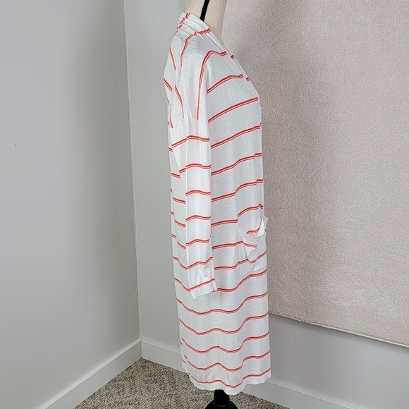 CAbi Orange And White Striped Stroll Long Open Face Cardigan/Duster Sweater Sz M - Picture 8 of 16
